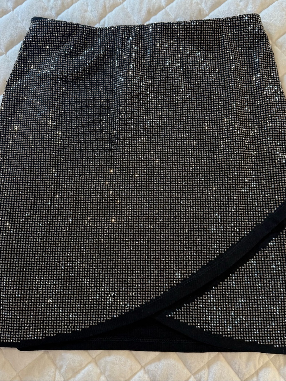 Vinizbena Black Rhinestone Mini Skirt Faux Wrap Crystal Sparkle Medium Italy